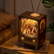 Kit Boîte à musique Téléviseur Vintage à fabriquer Sunset Carnival Puzzle 3D Bois lumineux à mécanisme