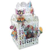 Carte 3D Cage blanche Fées et fleurs 16x16 Décor en relief avec enveloppe