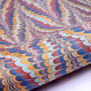 Papier Marbré Indien Coquillage Bordeaux Bleu Or Feuille 50x76cm
