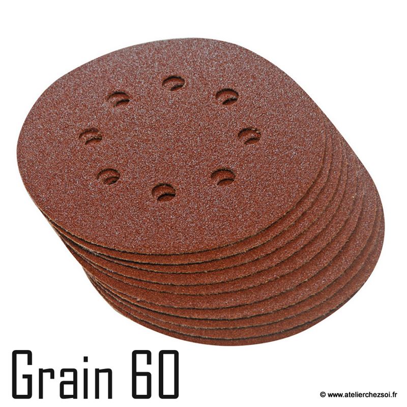 10 disques abrasifs autocollants de 150 mm Grain 60