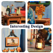 Kit Maquette Sonore La Chambre de Vincent 18x14.5x15.4 cm TQ401 6 Effets sonores Vincent's Bedroom Miniature 3D