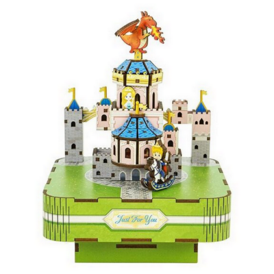 Kit Boîte à musique Chateau Dragon Princesse H18 cm Puzzle 3D Bois mécanisme à manivelle 115 pièces Tonecheer