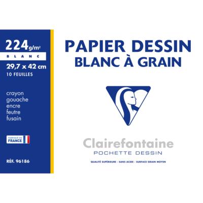 Pochette Dessin à grain 10 feuilles A3 30x42 224g Clairefontaine