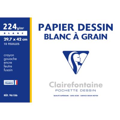 Pochette Dessin à grain 10 feuilles A3 30x42 224g Clairefontaine