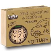 Coffret Tampons Mini Alphabet et Chiffres 39 tampons Bois et Encreur 4 couleurs Crealign