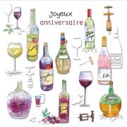 Carte double  Joyeux Anniversaire Bouteilles de vins 16.5x16.5 cm Aerial Editor