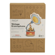 Kit Boîte à musique Gramophone Danseuse à fabriquer 22 cm Puzzle 3D Bois mécanisme à manivelle 109 pièces