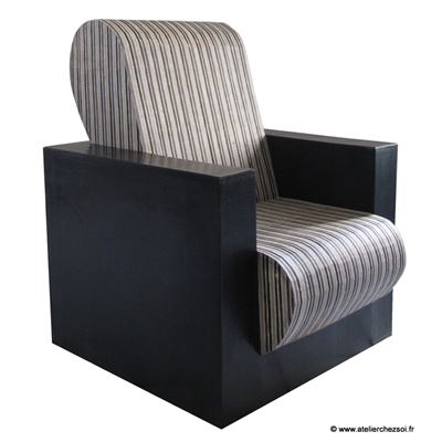 Le Fauteuil en carton Hadam pour adulte - Dcoration similicuir et papier ray gris