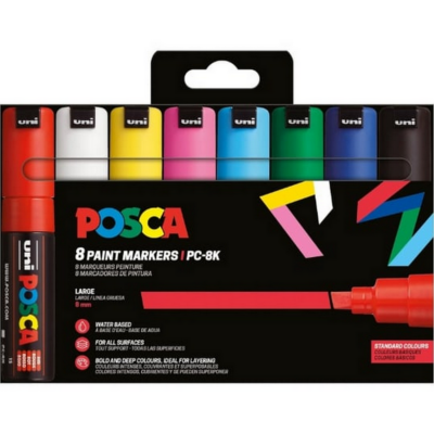Set 8 Marqueurs Peinture Posca PC8K Couleurs Basiques Pointe large biseautée 8 mm