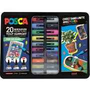 Mallette Metal 20 Marqueurs Peinture Posca Assortis Pop Colours