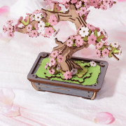 Maquette Bois Bonsaï en Pot Sakura Fleurs Roses Puzzle 3D de 263 pièces TG415 Rolife