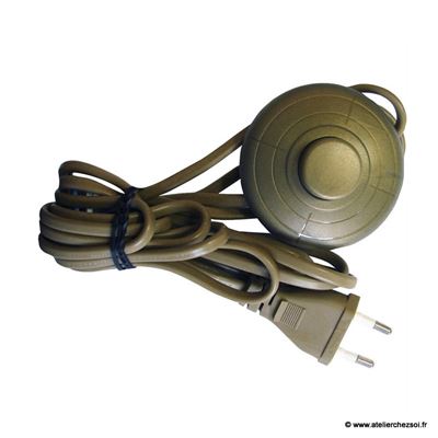 Cordon électrique doré 3m équipé interrupteur à pied et fiche - 500 W