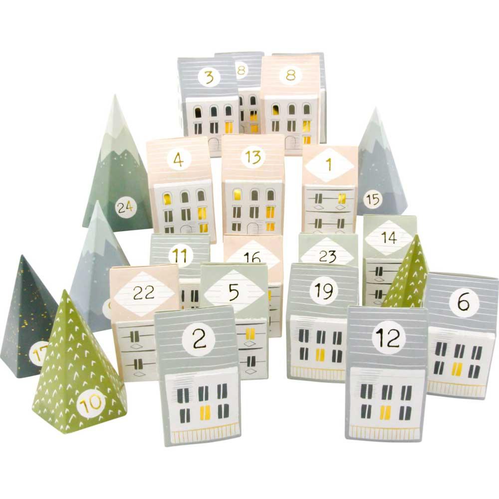 Kit Calendrier de l'Avent 24 Formes Carton Numérotés Maisons et Sapins