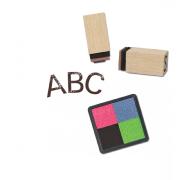 Coffret Tampons Mini Alphabet et Chiffres 39 tampons Bois et Encreur 4 couleurs Crealign