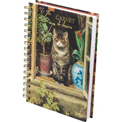 Cahier à dessins A5 Chat au Soleil Hedley Rigide Spirales 120p blanches 120g et 200g Musée Ed Desastre