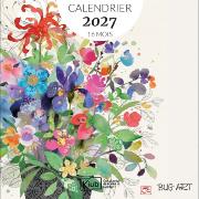 Calendrier mural 2027 Aquarelle Fleurs 12 illustrations 16 mois 30X30 cm Bug Art Kiub