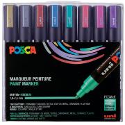 Set 8 Marqueurs Peinture Posca PC5M Couleurs métal Pointe conique moyenne 1.8 à 2.5 mm