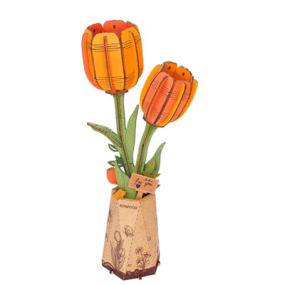 Maquette Bois Pot de Fleurs Tulipe Orange Puzzle 3D de 76 pièces TW081 Rolife