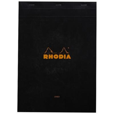 Bloc agrafé Rhodia A4 Black N°18 21x29,7cm 80F ligné + marge 80g