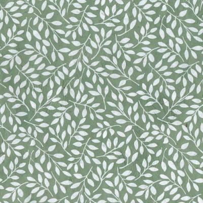 Papier népalais motifs Petites Feuilles de Saule Blanc sur Vert Emeraude 50x75 cm