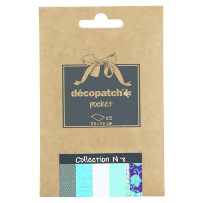 Papier Decopatch Pocket 5 feuilles 30x40cm assorties Collection n°8