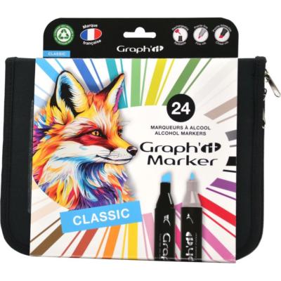 Feutres Graph'It 24 couleurs Classic Marqueurs à Alcool Double-Pointe Biseau et Fine