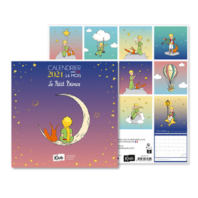 Calendrier mural 2024 Le Petit Prince 12 illustrations 16 mois 30X30 cm Kiub