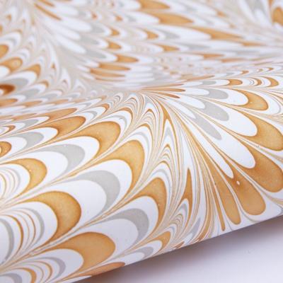 Papier Marbré Indien Paon Blanc Doré Gris Feuille 50x76cm