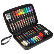 Mallette zippée 24 Marqueurs Peinture Posca Assortis 17 couleurs 4 pointes