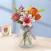 Maquette Bois Pot de Fleurs Tulipe Orange Puzzle 3D de 76 pièces TW081 Rolife