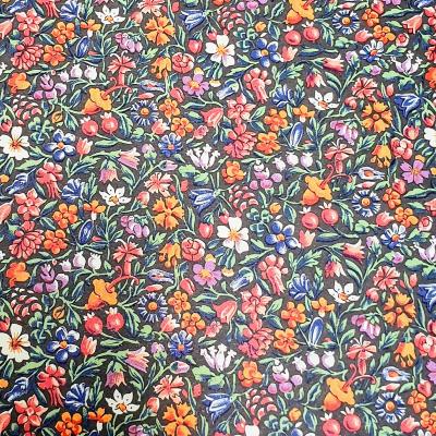 Papier italien imprimé Florentin 904 Fleurs fond noir Feuille 50x70 cm