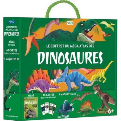Coffret Mega Atlas Dinosaures 1 Livre 4 Maquettes Dino 3D et 40 Cartes Sassi Junior