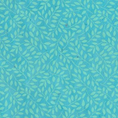 Papier népalais motifs Petites Feuilles de Saule Turquoise sur Bleu Celeste 50x75 cm