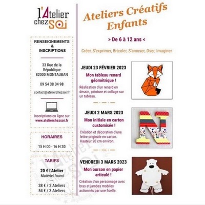 [Inscription]  Programme des Ateliers Cratifs pour Enfants  L'Atelier Chez Soi