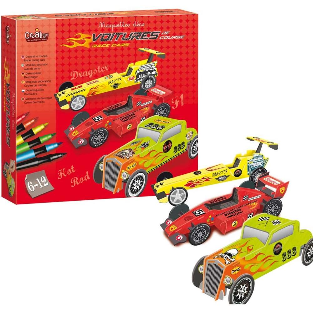 Coffret Créa Lign - Maquettes Voitures De Course | 3 Modèles à Assembler | Dès 6 Ans | Idée Cadeau