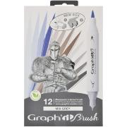 Feutres Graph'It Brush 12 couleurs Mix Gris Marqueurs à Alcool Double-Pointe Pinceau et Fine