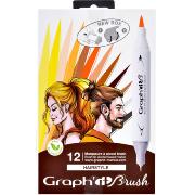 Feutres Graph'It Brush 12 couleurs Hairstyle Marqueurs à Alcool Double-Pointe Pinceau et Fine