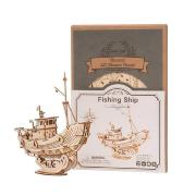 Maquette Bois Bateau de Pêche 19 cm Puzzle 3D de 104 pièces TG308