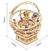 Kit Boîte à musique Système Solaire à fabriquer 16 cm Puzzle 3D Bois mécanisme à manivelle 84 pièces