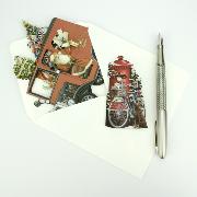 Carte Noël 3D Voiture rouge du Père-Noël 16x16 Décor en relief avec enveloppe