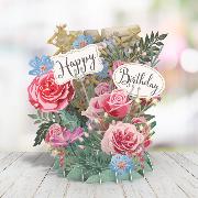 Carte 3D Fleurs Roses Happy Birthday 16x16 Décor en relief avec enveloppe