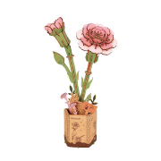 Maquette Bois Pot de Fleurs Oeillet Rose Carnation Puzzle 3D de 124 pièces TW051 Rolife