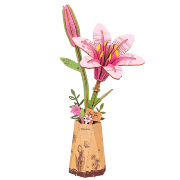 Maquette Bois Pot de Fleurs Lys Rose Puzzle 3D de 73 pièces TW071 Rolife