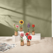 Maquette Bois Pot de Fleurs Rose Rouge Puzzle 3D de 106 pièces TW042 Rolife