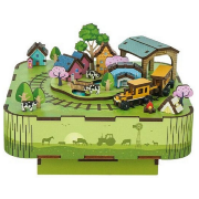 Kit Boîte à musique Train dans le Pré H10 cm Puzzle 3D Bois mécanisme à manivelle 85 pièces Tonecheer