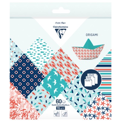 Papier Origami 60 feuilles 3 Formats 10x10 15x15 20x20 Motifs Grand Large Clairefontaine