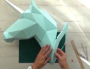 Kit de pliage Trophée Origami Licorne ou Cheval Papier Soft Mint à fabriquer 55x23cm
