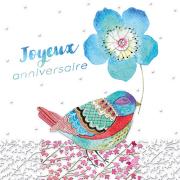 Carte double Joyeux Anniversaire Oiseau et Fleur 16.5x16.5 cm Aerial Editor