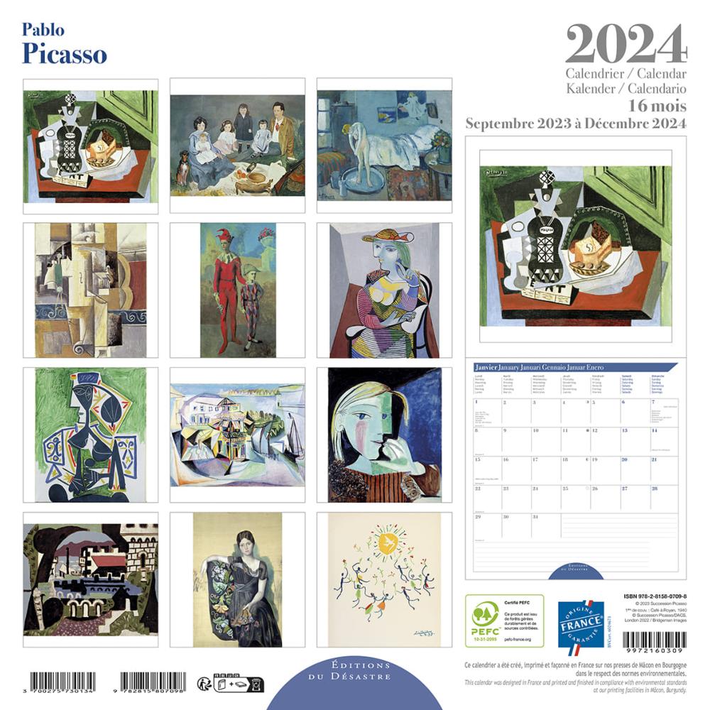 Calendrier mural 2024 Pablo Picasso 16 mois