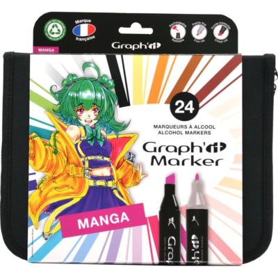 Feutres Graph'It 24 couleurs Manga Marqueurs à Alcool Double-Pointe Biseau et Fine